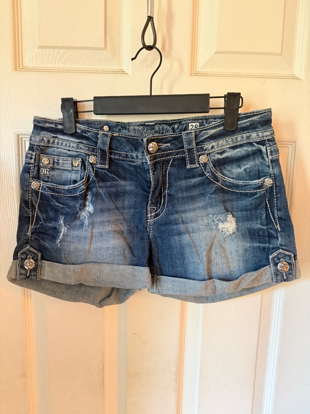 Miss Me Blue Distressed Cuffed Denim Shorts. 28/3
